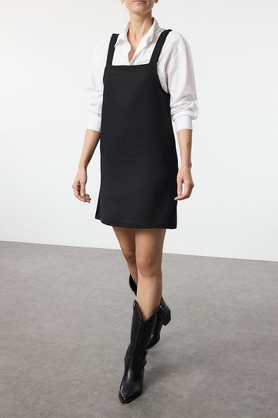 Edit by Trendyol Black Houndstooth Gilet Mini Woven Dress Tedaw25El00035