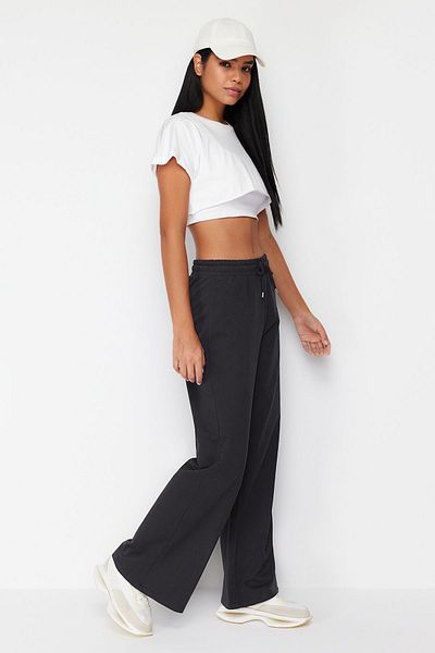 Trendyol Collection Wide Leg Dark Anthracite Thin Knitted Sports Sweatpants - Twoaw22Ea0053