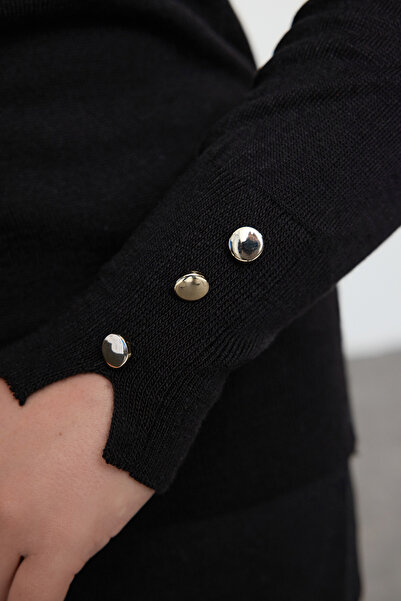 Trendyol Curve Чорний светр з асиметричним коміром Пуловер на ґудзиках з рукавами TBBAW25AN00055