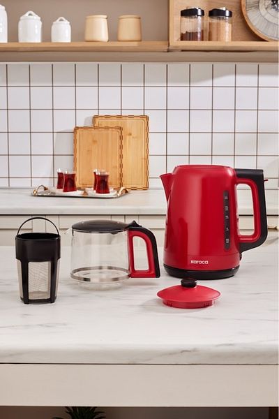 Karaca Mega Tea 1501 - Glass Tea Machine, Cherry Red 1500 W
