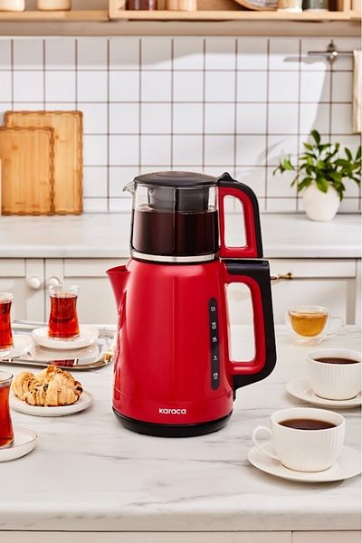Karaca Mega Tea 1501 - Glass Tea Machine, Cherry Red 1500 W