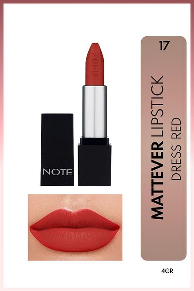 NOTE Mattever Lipstick Semi Matte Satin Finished Lipstick 17 Dress Red - Red Brown