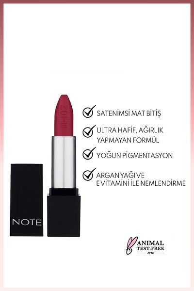 NOTE Mattever Lipstick Semi Matte Satin Finished Lipstick 13 Strawberry Envie - Pink