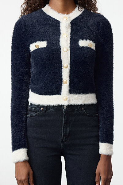 Trendyol Collection Sötétkék termés szakáll/toll fonal kabát megjelenés Kötött kardigán TWOAW23HI00549