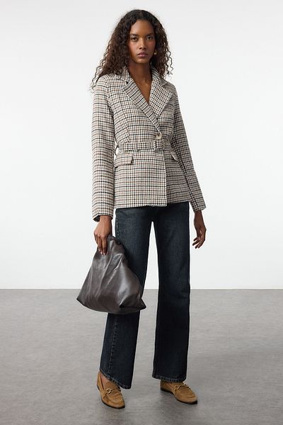 Trendyol Collection Mehrfarbige gewebte Blazerjacke mit Gürtel TWOAW25BC00032