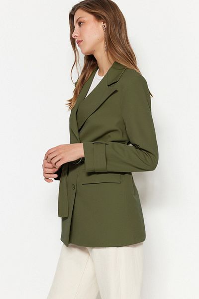Trendyol Collection Khaki normál bélésű Baglama részletes szőtt blézer dzseki TWOSS23BC00088