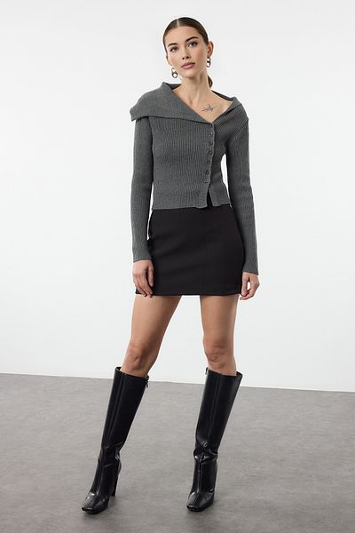 Trendyol Collection Anthracite Mercerized Look Premium Yarn/Special Yarn Knitwear Cardigan Twoaw25Hi00254