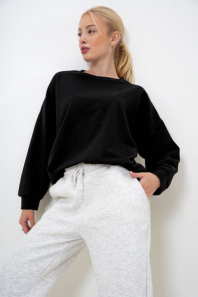 VAGGON Černá oversize dámská mikina Crew Neck - Prm1096
