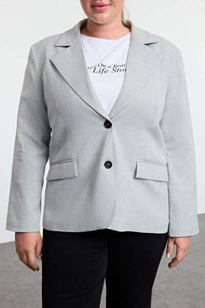 Trendyol Curve Gray Premium Double Breasted Collar Button Lined Cover Pocket Jacket Tbbaw25Ag00004