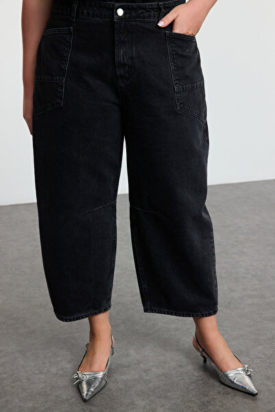 Trendyol Curve Черни дънки с балон с по-устойчиви шевове и висока талия Tbbaw25Cj00028