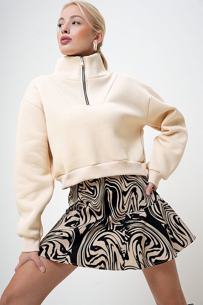 VAGGON Dámská Stone Half Zip Three Thread Raised Crop mikina Prm1051