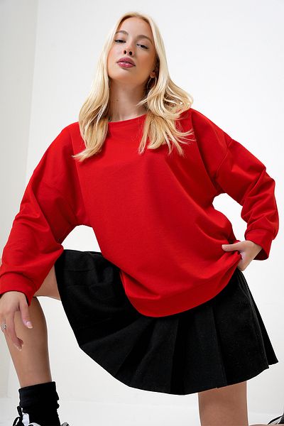 VAGGON Rotes Basic-Sweatshirt mit Rundhalsausschnitt für Damen Prm1096