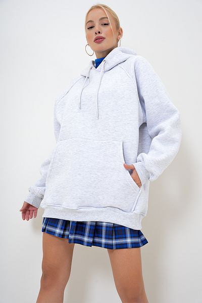 VAGGON Gray Oversize Hooded Sweatshirt - Three Thread, Kangaroo Pocket, Raised Prm1052
