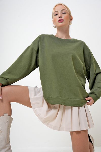 VAGGON Dámská mikina Khaki Color Oversize Crew Neck - Prm1096