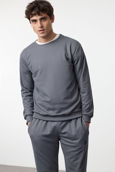 Trendyol Collection Σετ φόρμας Pique με ανοιχτό γκρι υφή - Κανονική εφαρμογή TMNAW25EM00016