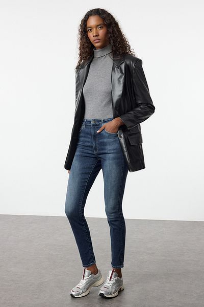 Trendyol Collection Blugi skinny albaștri cu talie înaltă TWOAW25JE00299