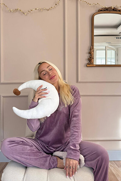 Pijamaevi Lilac Magic Patterned Exclusive Velvet Women's Pajamas Set