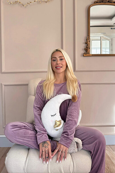 Pijamaevi Lilac Magic Patterned Exclusive Velvet Women's Pajamas Set