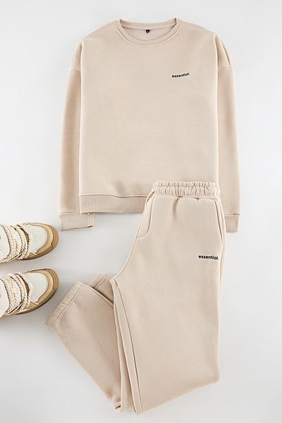 Trendyol Collection Σετ αθλητικής φόρμας Oversize Fleece Printed Text - TMNAW24EM00004