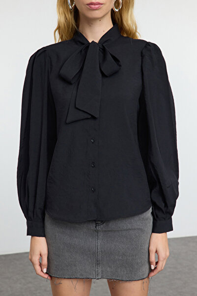 Trendyol Collection Black Scarf Detailed Care Collection Woven Shirt Twoaw25Go00121