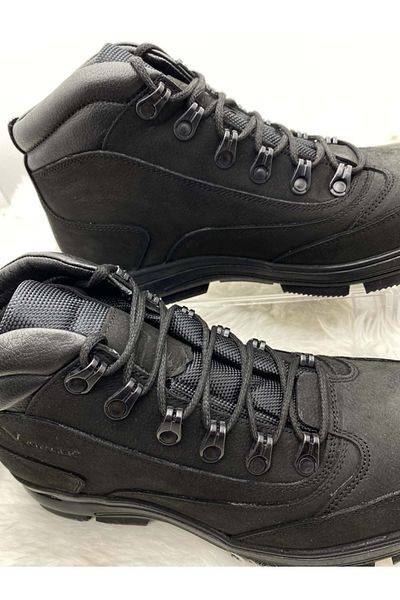 Voyager Unisex Μαύρες Μπότες Trekking - Real Nubuck Leather, Αστραγάλος (3965)