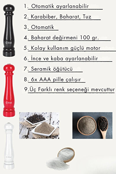 Kiwi Pilli Seramik Otomatik Ayarlanabilir Tuz Karabiber Değirmeni Kuru Baharat Öğütücü (HEDİYELİK)