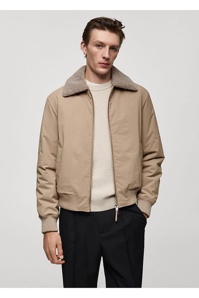 MANGO Man Waterproof Jacket with Fur Collar