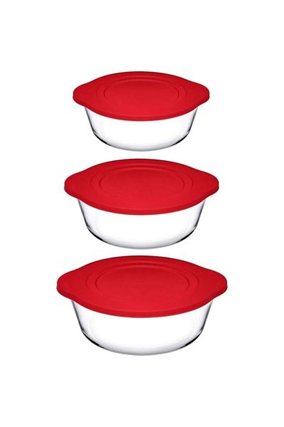 Paşabahçe 840 Cc-1450 Cc -2100 Cc Capacity 3-Piece Plastic Pyrex Storage Set