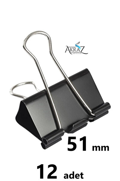 Akraz Art Design Metal double kıskaç klips siyah 51 mm 12 adet
