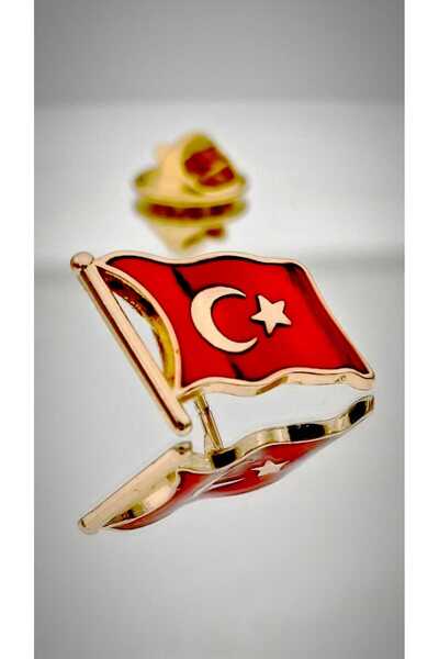 YÖRÜK TASARIM Türk Bayrağı Altın Kaplama Yaka Rozeti 3D(3 Boyutlu Dalgalı)