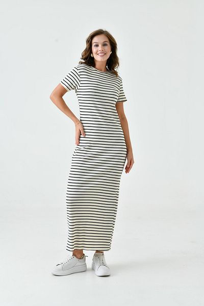 mirach Ριγέ κοντομάνικο φόρεμα Maxi - Crew Neck, Basic Knitwear Abaya Ferace