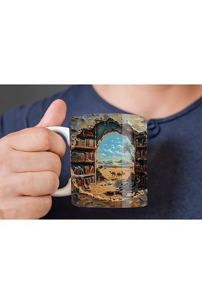 Evion Bookshelf Library Printed 3D Design Ceramic Mug - Gift Mug Cup