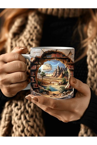 Evion Bookshelf Library Printed 3D Design Ceramic Mug - Gift Mug Cup