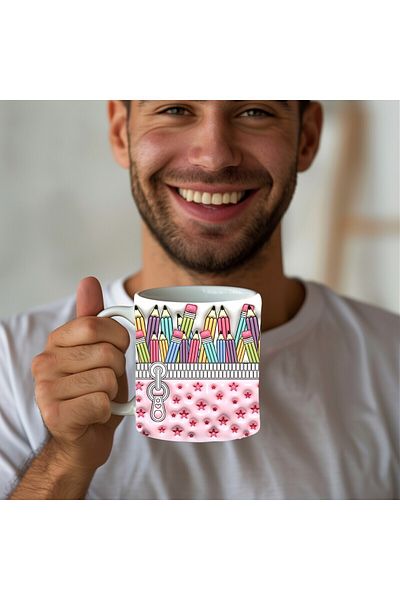 Evion Pencil Case Printed 3D Design Ceramic Mug - Gift Mug Cup
