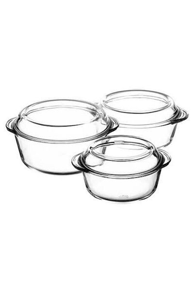 Paşabahçe Borcam 3-Piece Round Pot with Glass Lid