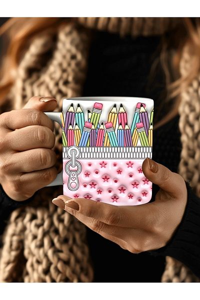 Evion Pencil Case Printed 3D Design Ceramic Mug - Gift Mug Cup