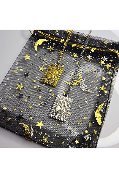 Atelier Nui Tarot Kartları The World Charm Kolye /Dünya Tarot Kartı Celık Kolye Ay yıldız kese hediyeli
