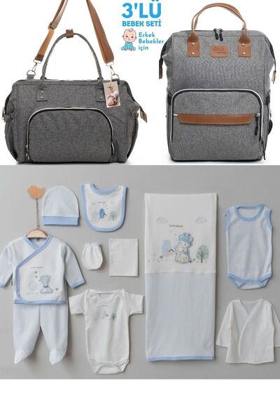 Temiz 3-Piece Birth Set - 10 Pieces 100% Cotton Hospital Exit, Baby Care Shoulder and Backpack