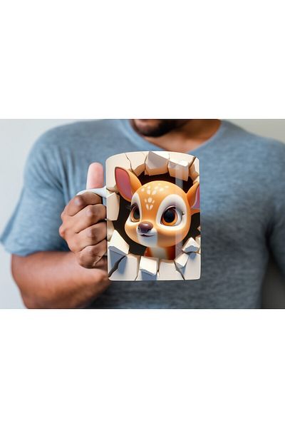 Evion Baby Animal Printed 3D Design Ceramic Mug - Gift Mug Cup