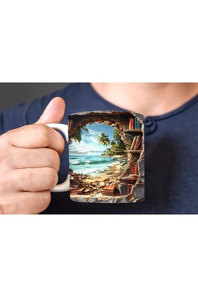 Evion Bookshelf Library Printed 3D Design Ceramic Mug - Gift Mug Cup
