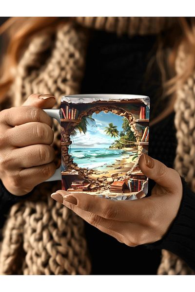 Evion Bookshelf Library Printed 3D Design Ceramic Mug - Gift Mug Cup