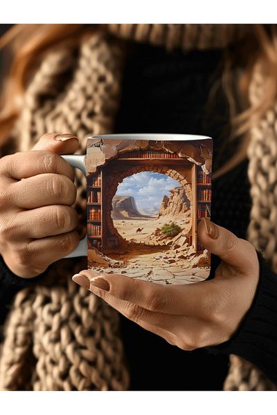 Evion Bookshelf Library Printed 3D Design Ceramic Mug - Gift Mug Cup