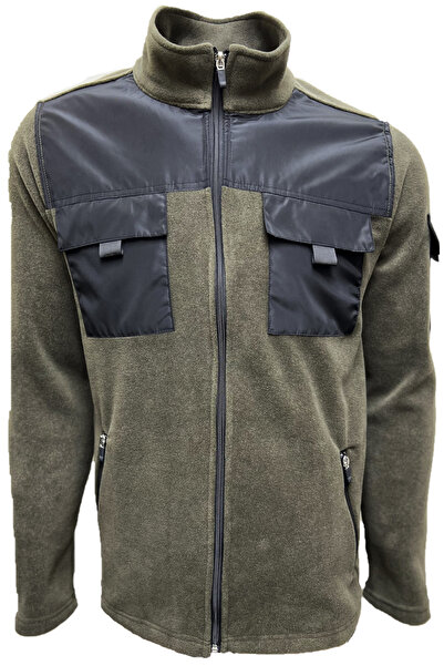 Polviton Men's Fleece Jacket Tactical Tactical Flecee Khaki No Velcro on the Closures!