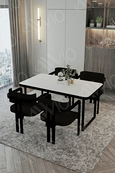 AVVİO MARY Metal Ayak Tokyo Demonte Sandalye 80x120 Yemek Masası Mutfak Masası 4 Kişilik