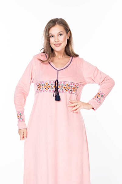 mervemoda Women's Long Sleeve Velvet Dress