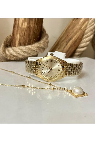 Ferrucci Taşlı Şık Çelik Kadın Kol Saat+%100 Çelik Kolye Hediyeli