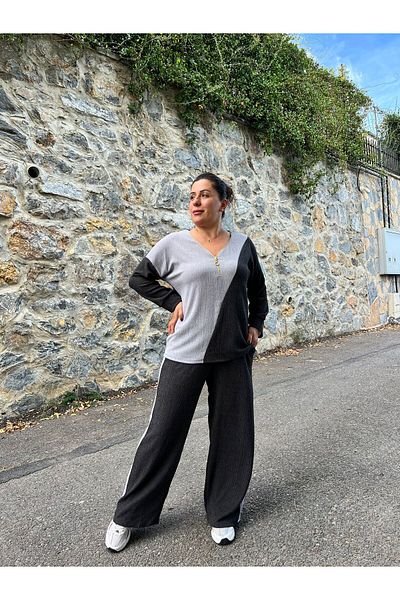 MJORA مجموعة علوية وسفلية ملفوفة ذات ياقة ملونة
