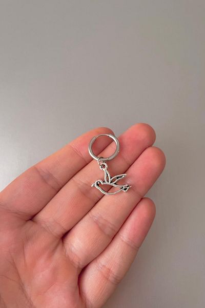 Jaida Moda Unisex Silver Bird Figured Dangle Steel Hoop Earrings
