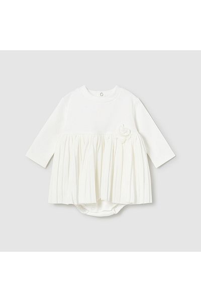 MAYORAL Ecru Baby Girl Pleated Velvet Dress - L25K2896