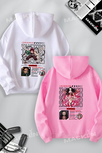 macklin Tanjiro and Nezuko Couple Combo - Back Printed Hooded Sweatshirt Set of 2